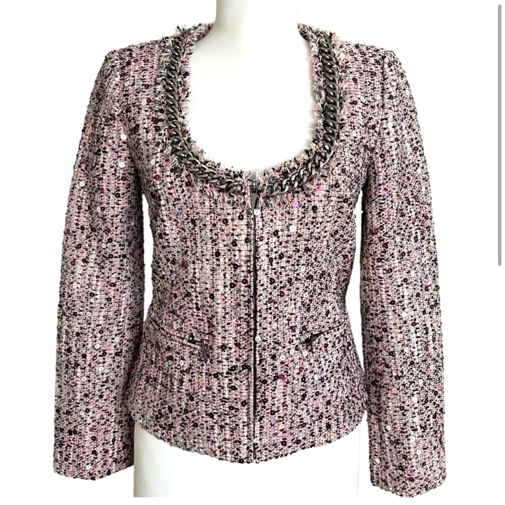 Boston Proper Tweed & Chainlink Collar Jacket - Size 10